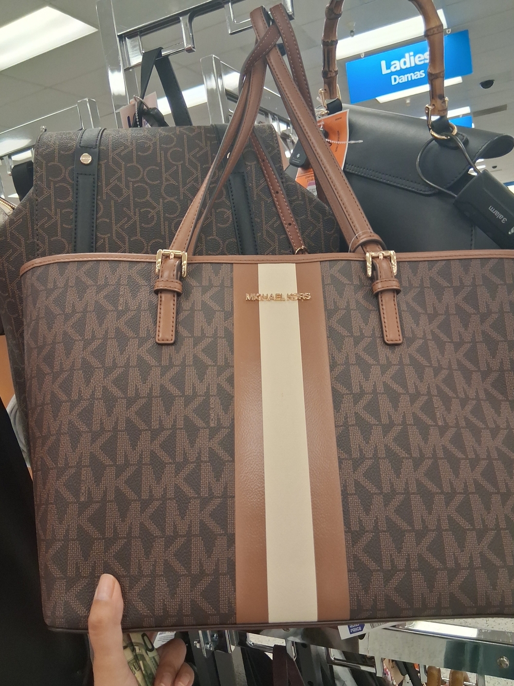 Michael Kors Brown and Cream Signature Stripe Tote